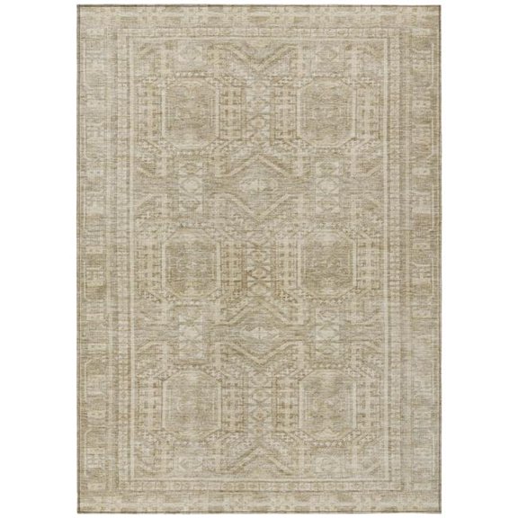 HomeRoots 625894 3 x 5 ft. Beige & Ivory Geometric Washable Transitional Indoor & Outdoor Rectangle Area Rug