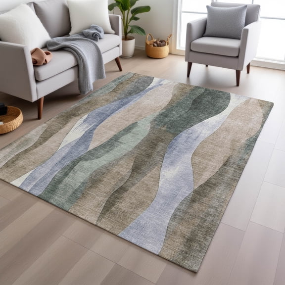 Addison Rugs Chantille Indoor/Outdoor Transitional Waves Beige Machine Washable Rectangle Rug, 3' x 5'
