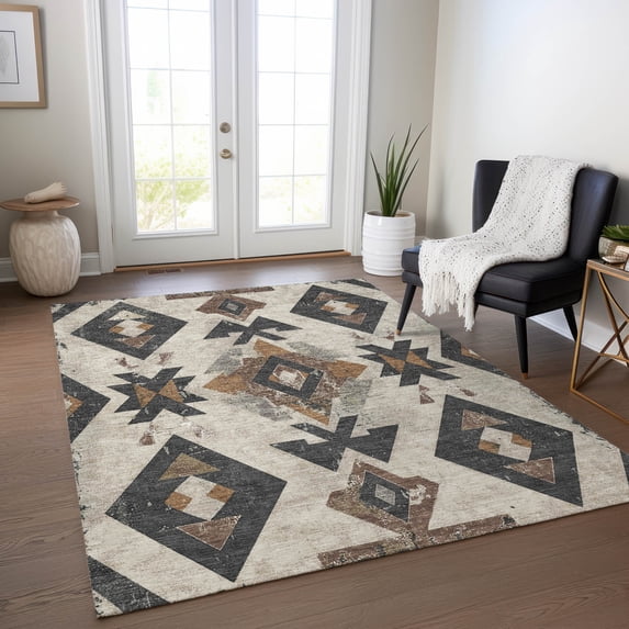 Addison Rugs Chantille Indoor/Outdoor Transitional Aztec Beige Machine Washable Rectangle Rug, 3' x 5'