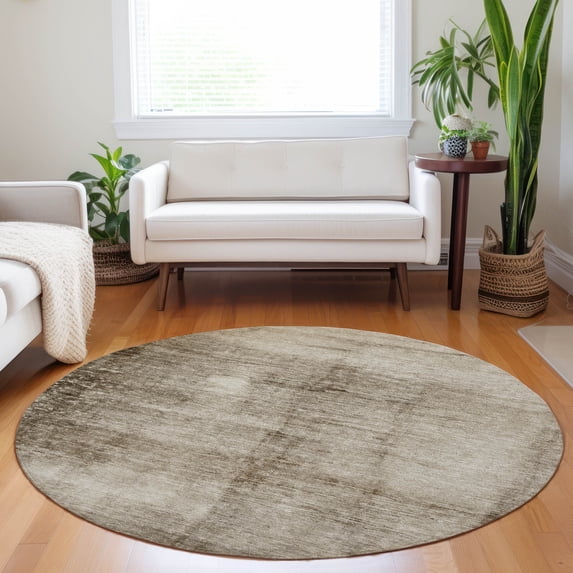 Addison Rugs Chantille Indoor/Outdoor Transitional Modern Beige Machine Washable Round Rug, 8' x 8'