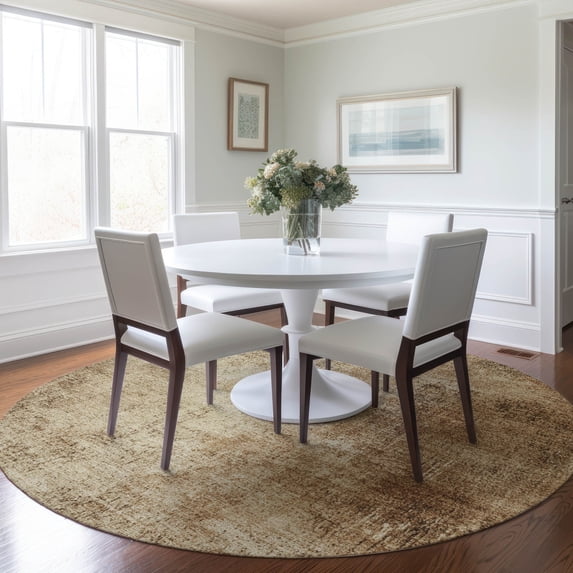Addison Rugs Chantille Indoor/Outdoor Transitional Modern Beige Machine Washable Round Rug, 8' x 8'