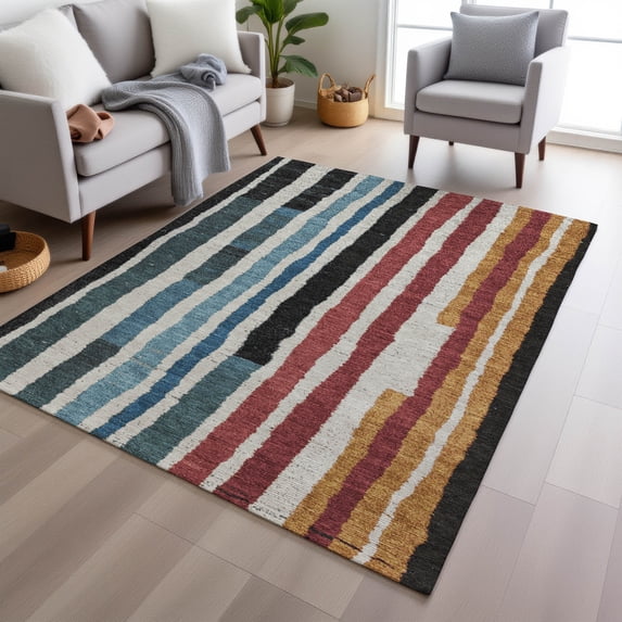 Addison Rugs Chantille Indoor/Outdoor Transitional Stripes Black Machine Washable Rectangle Rug, 10' x 14'