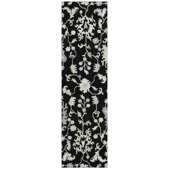 Dalyn Rugs Machine Washable Indoor/Outdoor Chantille Black 2'3" x 7'6" Runner Rug