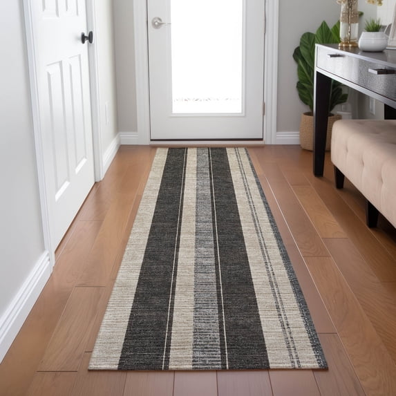 Addison Rugs Chantille Indoor/Outdoor Transitional Stripes Black Machine Washable Runner Rug, 2'3" x 7'6"