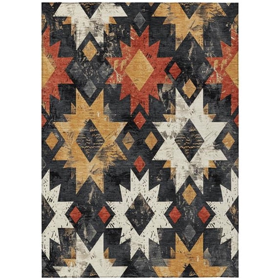 HomeRoots 623737 3 x 5 ft. Black Gold & Rust Aztec Washable Transitional Indoor & Outdoor Rectangle Area Rug