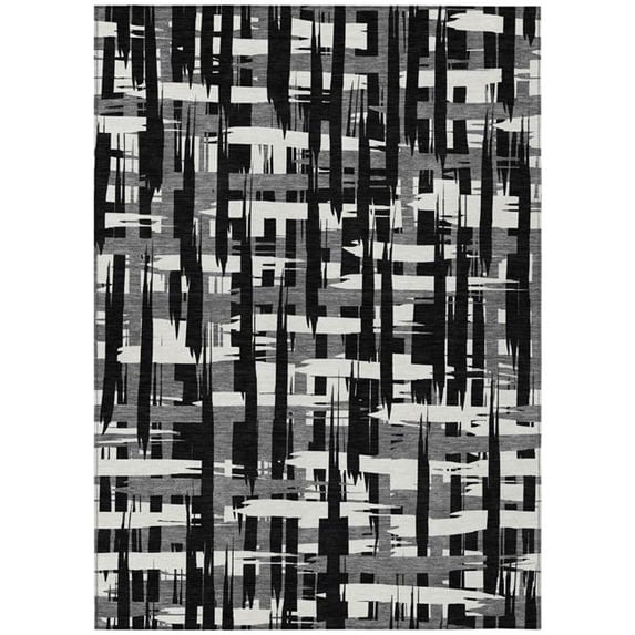 HomeRoots 622680 8 x 10 ft. Black Gray & Ivory Striped Washable Transitional Indoor & Outdoor Rectangle Area Rug