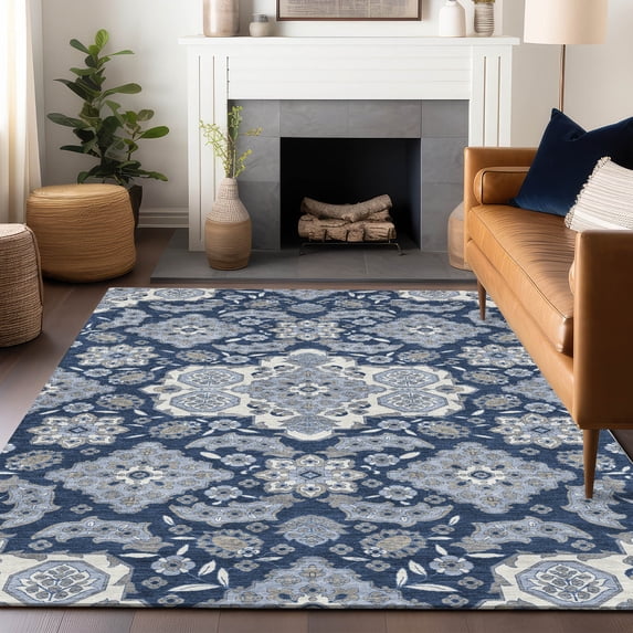 Addison Rugs Chantille Indoor/Outdoor Traditional Global Blue Machine Washable Rectangle Rug, 10' x 14'