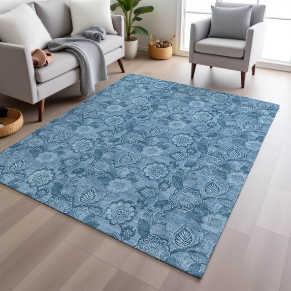 Addison Rugs Chantille Indoor/Outdoor Transitional Floral Blue Machine Washable Rectangle Rug, 3' x 5'