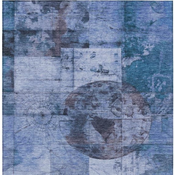 HomeRoots 625362 5 x 8 ft. Blue & Sky Blue Abstract Washable Transitional Indoor & Outdoor Rectangle Area Rug