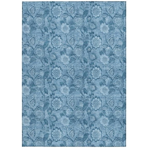 HomeRoots 626607 5 x 8 ft. Blue & Denim Blue Floral Washable Transitional Indoor & Outdoor Rectangle Area Rug
