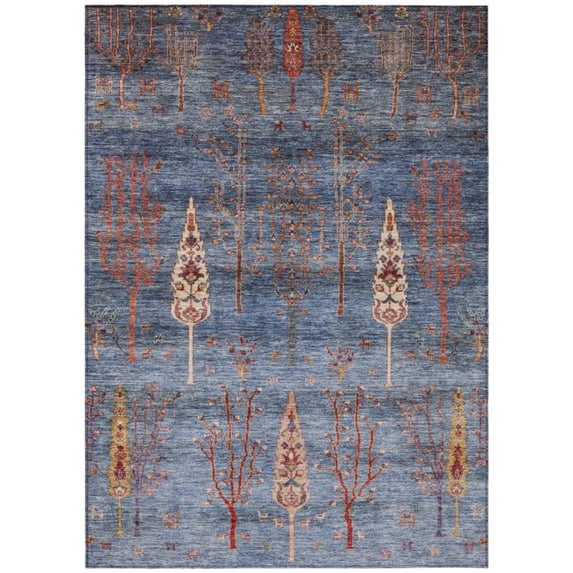 HomeRoots 625991 5 x 8 ft. Blue & Rust Floral Washable Transitional Indoor & Outdoor Rectangle Area Rug
