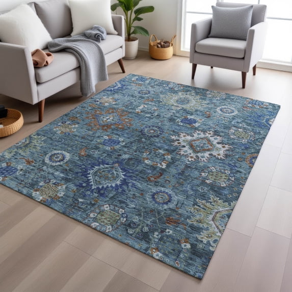 Addison Rugs Chantille Indoor/Outdoor Traditional Global Blue Machine Washable Rectangle Rug, 8' x 10'