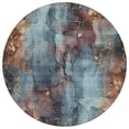 thumbnail image 1 of HomeRoots 623379 8 ft. Blue & Gold Floral Washable Transitional Indoor & Outdoor Round Area Rug, 1 of 9