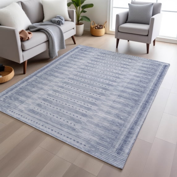 Addison Rugs Chantille Indoor/Outdoor Transitional Border Blue Machine Washable Rectangle Rug, 9' x 12'