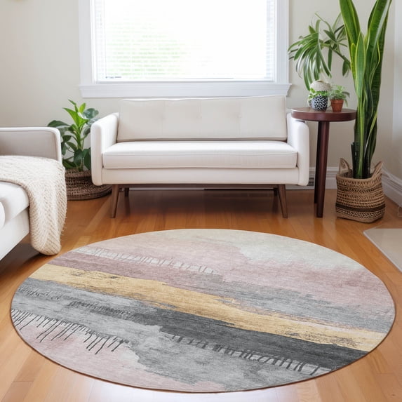 Addison Rugs Chantille Indoor/Outdoor Transitional Modern Blush Machine Washable Round Rug, 8' x 8'