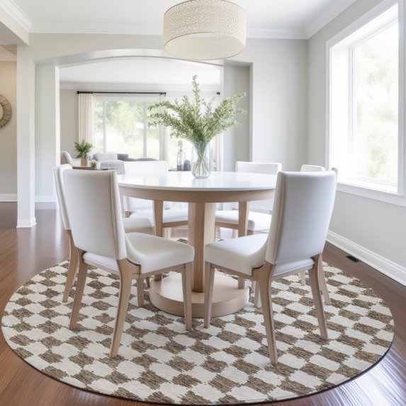 Addison Rugs Chantille Indoor/Outdoor Transitional Geometric Brown Machine Washable Round Rug, 8' x 8'