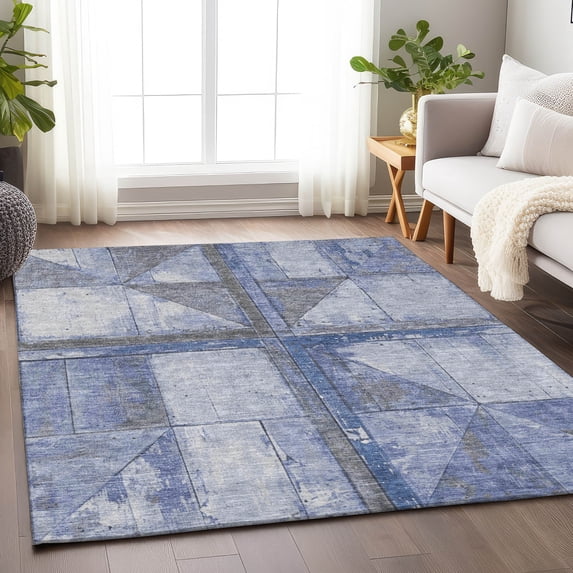 Addison Rugs Chantille Indoor/Outdoor Transitional Geometric Denim Machine Washable Rectangle Rug, 10' x 14'