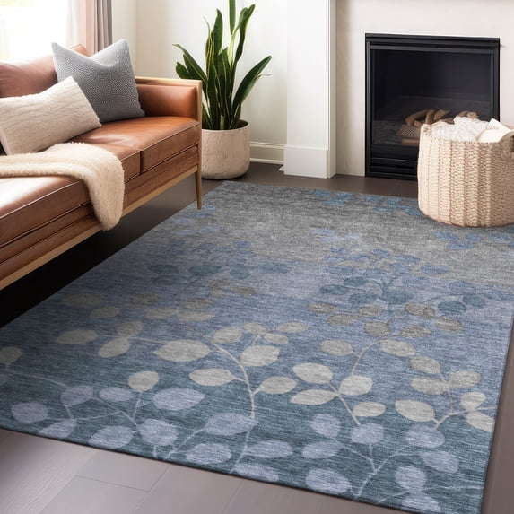 Addison Rugs Chantille Indoor/Outdoor Transitional Floral Denim Machine Washable Rectangle Rug, 3' x 5'