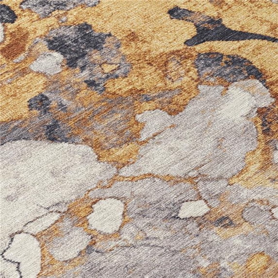 HomeRoots 625480 10 x 14 ft. Gold & Charcoal Abstract Washable Transitional Indoor & Outdoor Rectangle Area Rug