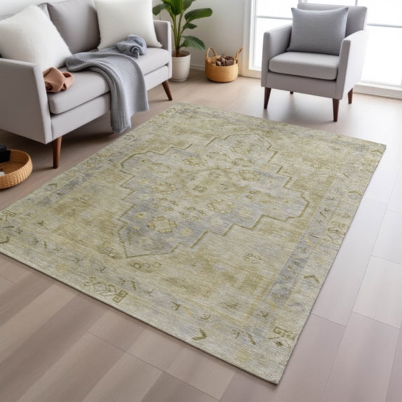 Addison Rugs Chantille Indoor/Outdoor Transitional Border Gold Machine Washable Rectangle Rug, 8' x 10'
