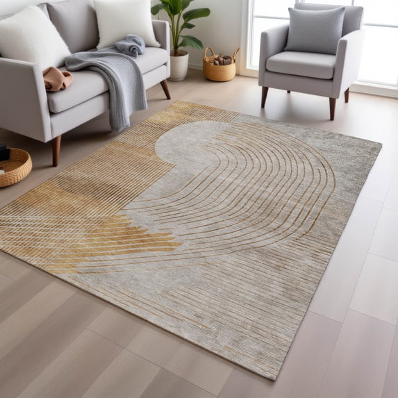 Addison Rugs Chantille Indoor/Outdoor Transitional Geometric Gold Machine Washable Rectangle Rug, 8' x 10'