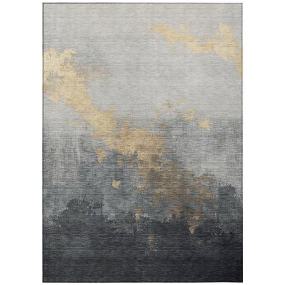HomeRoots 623825 9 x 12 ft. Gold & Charcoal Abstract Washable Transitional Indoor & Outdoor Rectangle Area Rug