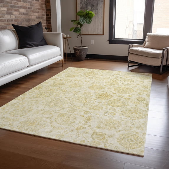 Addison Rugs Chantille Indoor/Outdoor Transitional Damask Gold Machine Washable Rectangle Rug, 9' x 12'