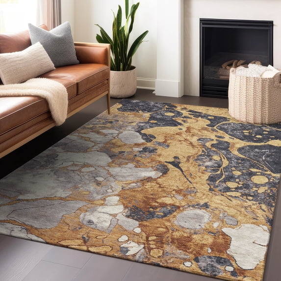 Addison Rugs Chantille Indoor/Outdoor Transitional Abstract Gold Machine Washable Rectangle Rug, 9' x 12'