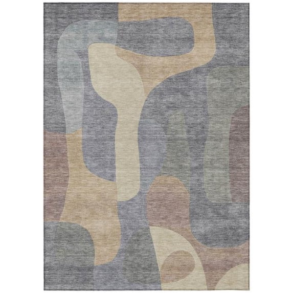HomeRoots 623289 5 x 8 ft. Gray & Gold Abstract Washable Transitional Indoor & Outdoor Rectangle Area Rug