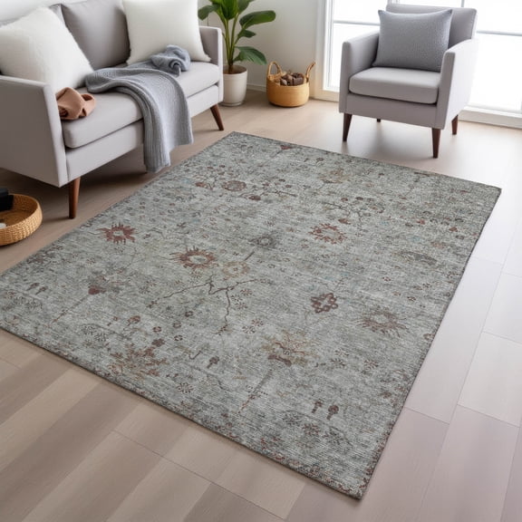 Addison Rugs Chantille Indoor/Outdoor Traditional Arabesque Gray Machine Washable Rectangle Rug, 8' x 10'