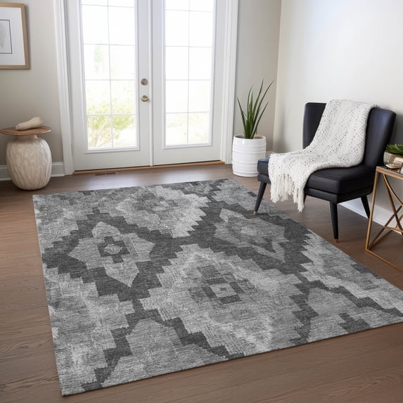 HomeRoots 624915 9 x 12 ft. Gray & Charcoal Aztec Washable Transitional Indoor & Outdoor Rectangle Area Rug