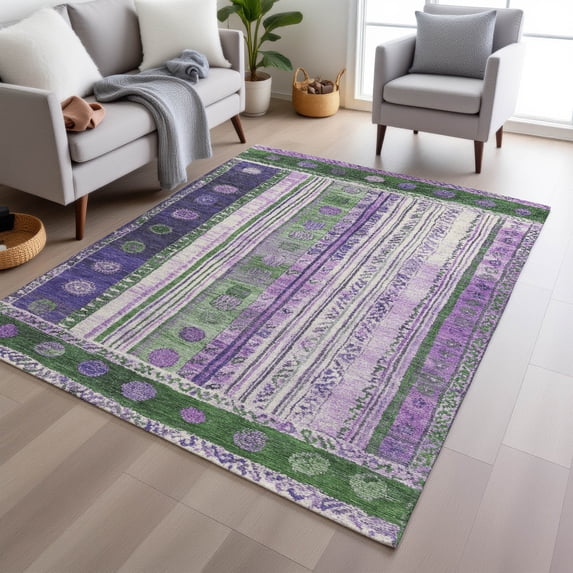 Addison Rugs Chantille Indoor/Outdoor Transitional Stripes Green Machine Washable Rectangle Rug, 3' x 5'