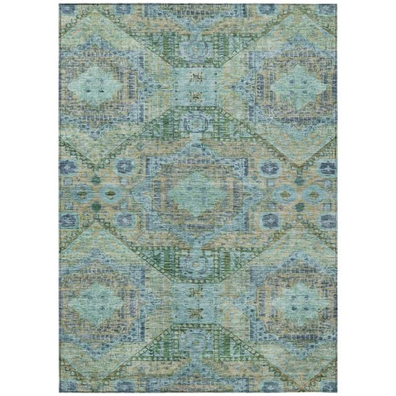 HomeRoots 626170 3 x 5 ft. Green & Pale Aqua Moroccan Washable Traditional Indoor & Outdoor Rectangle Area Rug
