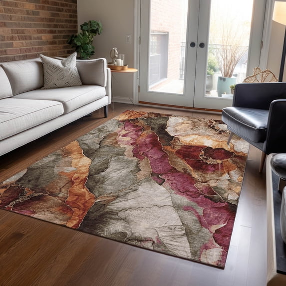 Addison Rugs Chantille Indoor/Outdoor Transitional Floral Khaki Machine Washable Rectangle Rug, 8' x 10'