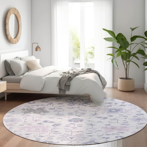 Addison Rugs Chantille Indoor/Outdoor Transitional Global Lavender Machine Washable Round Rug, 8' x 8'