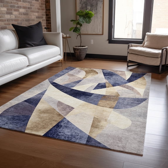 Addison Rugs Chantille Indoor/Outdoor Transitional Swirls Navy Machine Washable Rectangle Rug, 10' x 14'