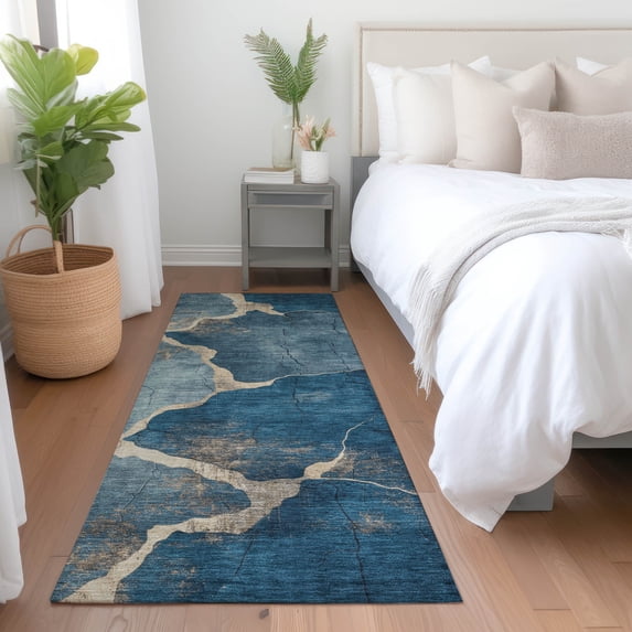 Addison Rugs Chantille Indoor/Outdoor Transitional Abstract Navy Machine Washable Runner Rug, 2'3" x 7'6"