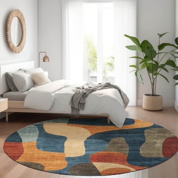 Addison Rugs Chantille Indoor/Outdoor Transitional Abstract Navy Machine Washable Round Rug, 8' x 8'