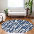 thumbnail image 1 of Addison Rugs Chantille Indoor/Outdoor Transitional Stripes Navy Machine Washable Round Rug, 8' x 8', 1 of 7