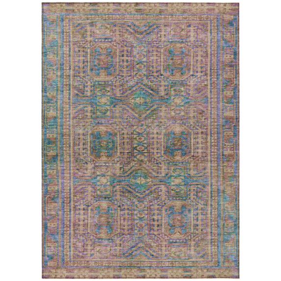 HomeRoots 625913 5 x 8 ft. Orange & Teal Blue Geometric Washable Transitional Indoor & Outdoor Rectangle Area Rug