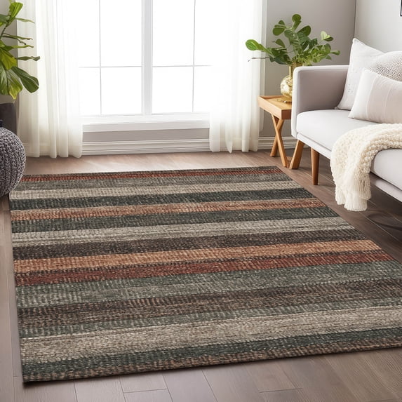 Addison Rugs Chantille Indoor/Outdoor Transitional Stripes Paprika Machine Washable Rectangle Rug, 3' x 5'