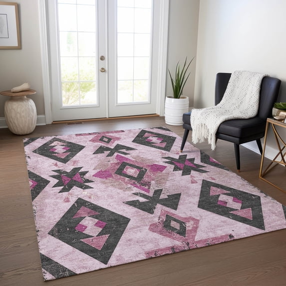 Addison Rugs Chantille Indoor/Outdoor Transitional Aztec Pink Machine Washable Rectangle Rug, 9' x 12'