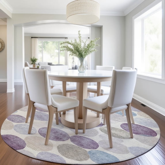 Addison Rugs Chantille Indoor/Outdoor Transitional Geometric Plum Machine Washable Round Rug, 8' x 8'