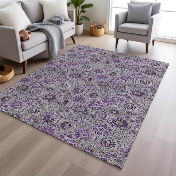 Addison Rugs Chantille Indoor/Outdoor Transitional Floral Purple Machine Washable Rectangle Rug, 8' x 10'