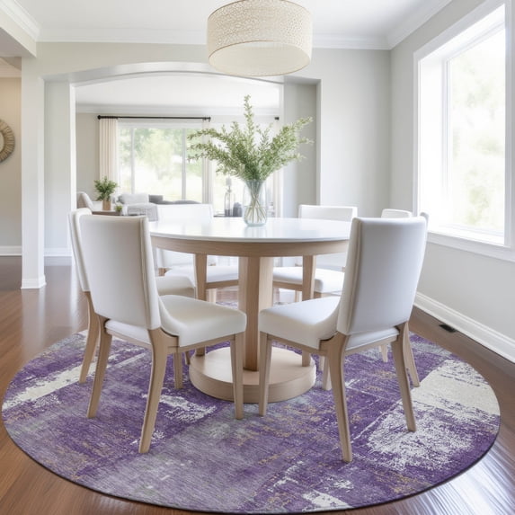 Addison Rugs Chantille Indoor/Outdoor Transitional Abstract Purple Machine Washable Round Rug, 8' x 8'