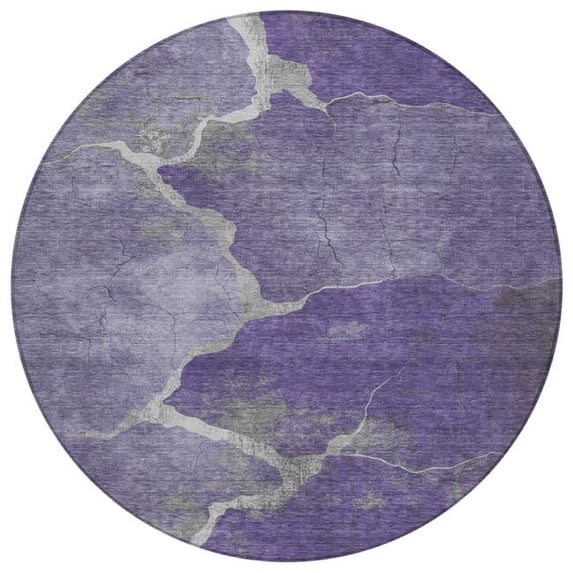 HomeRoots 624721 8 ft. Purple & Beige Abstract Washable Transitional Indoor & Outdoor Round Area Rug