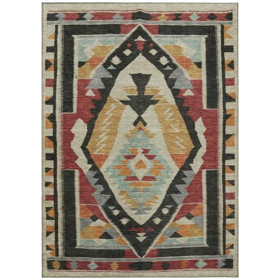 HomeRoots 625798 3 x 5 ft. Red Gold & Gray Tribal Washable Transitional Indoor & Outdoor Rectangle Area Rug