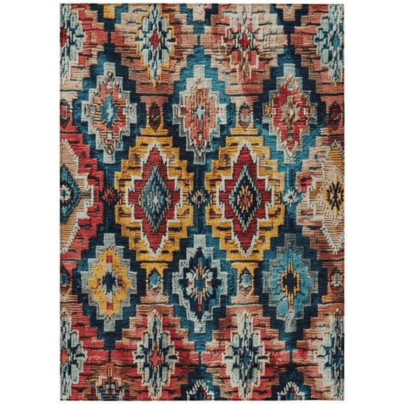 HomeRoots 624808 10 x 14 ft. Rust & Blue Aztec Washable Transitional Indoor & Outdoor Rectangle Area Rug