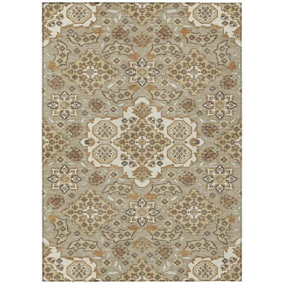 HomeRoots 622903 3 x 5 ft. Taupe Copper & Beige Medallion Washable Traditional Indoor & Outdoor Rectangle Area Rug