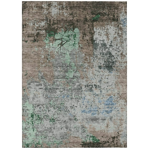 HomeRoots 625536 5 x 8 ft. Taupe & Ivory Abstract Washable Transitional Indoor & Outdoor Rectangle Area Rug